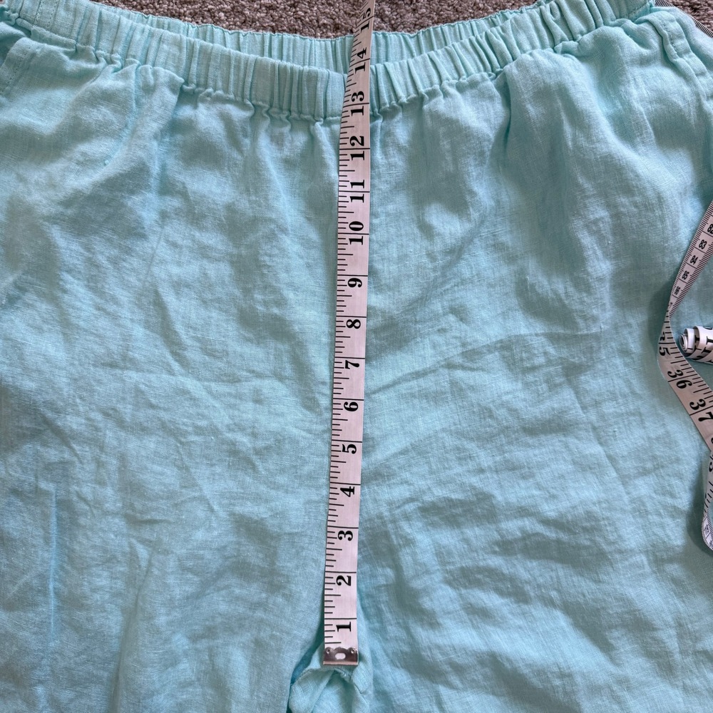 FLAX Large Aqua Blue Linen 2 Piece Set Top Pants Coastal Lagenlook Beach Summer - Picture 13 of 16